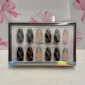 Nail Reformation Press On Nails Almond‎ Black Silver Barb Wire Zebra New